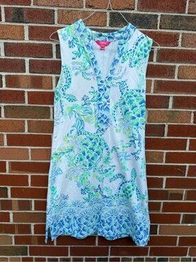 Lilly Pulitzer Upf 50+ Sleeveless Turtle Print Shift Dress Women's Large